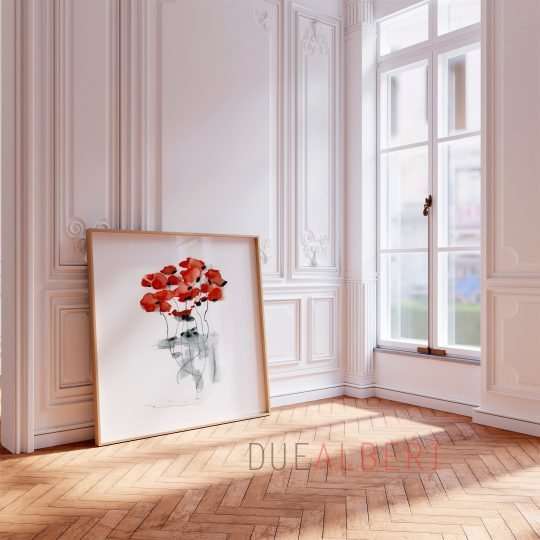  Floral abstract wall art print, Abstract
painting print, Red Poppy colorful watercolor fine art print, Bedroom decor