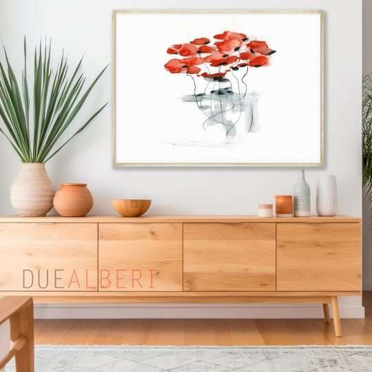  Floral abstract wall art print, Abstract
painting print, Red Poppy colorful watercolor fine art print, Bedroom decor