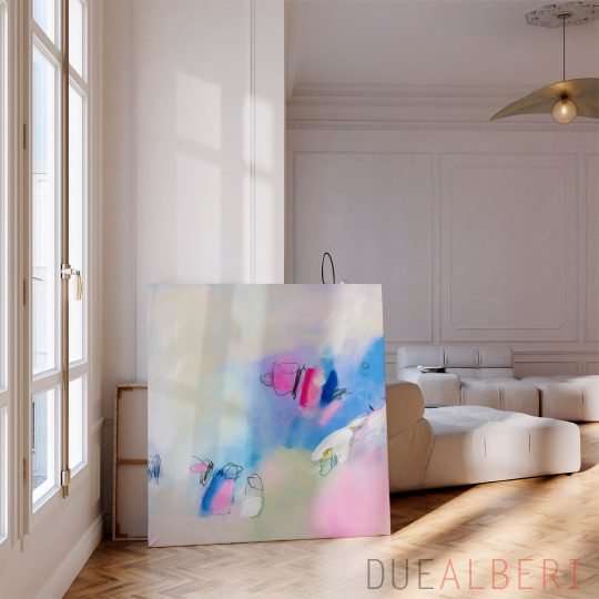  Abstract painting print light pink and blue
, Extra large wall art print, Minimalist Canvas decor for living room