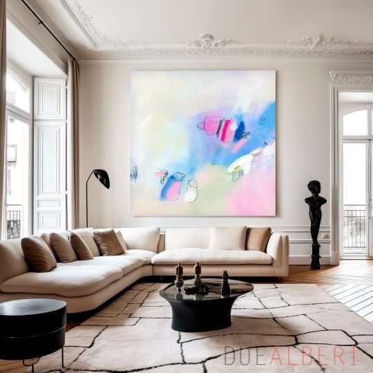  Abstract painting print light pink and blue
, Extra large wall art print, Minimalist Canvas decor for living room