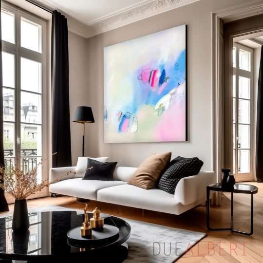  Abstract painting print light pink and blue
, Extra large wall art print, Minimalist Canvas decor for living room