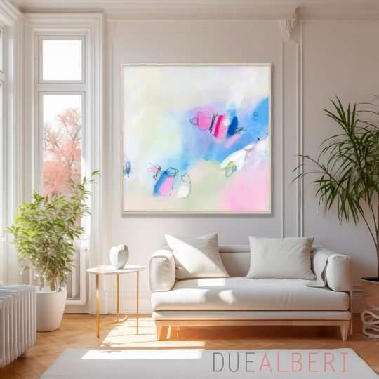  Abstract painting print light pink and blue
, Extra large wall art print, Minimalist Canvas decor for living room