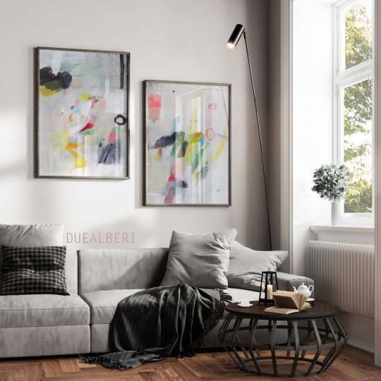  Set of two colorful modern wall art, mid
century modern Large Abstract painting prints, bright pink yellow green large
large wall art prints
